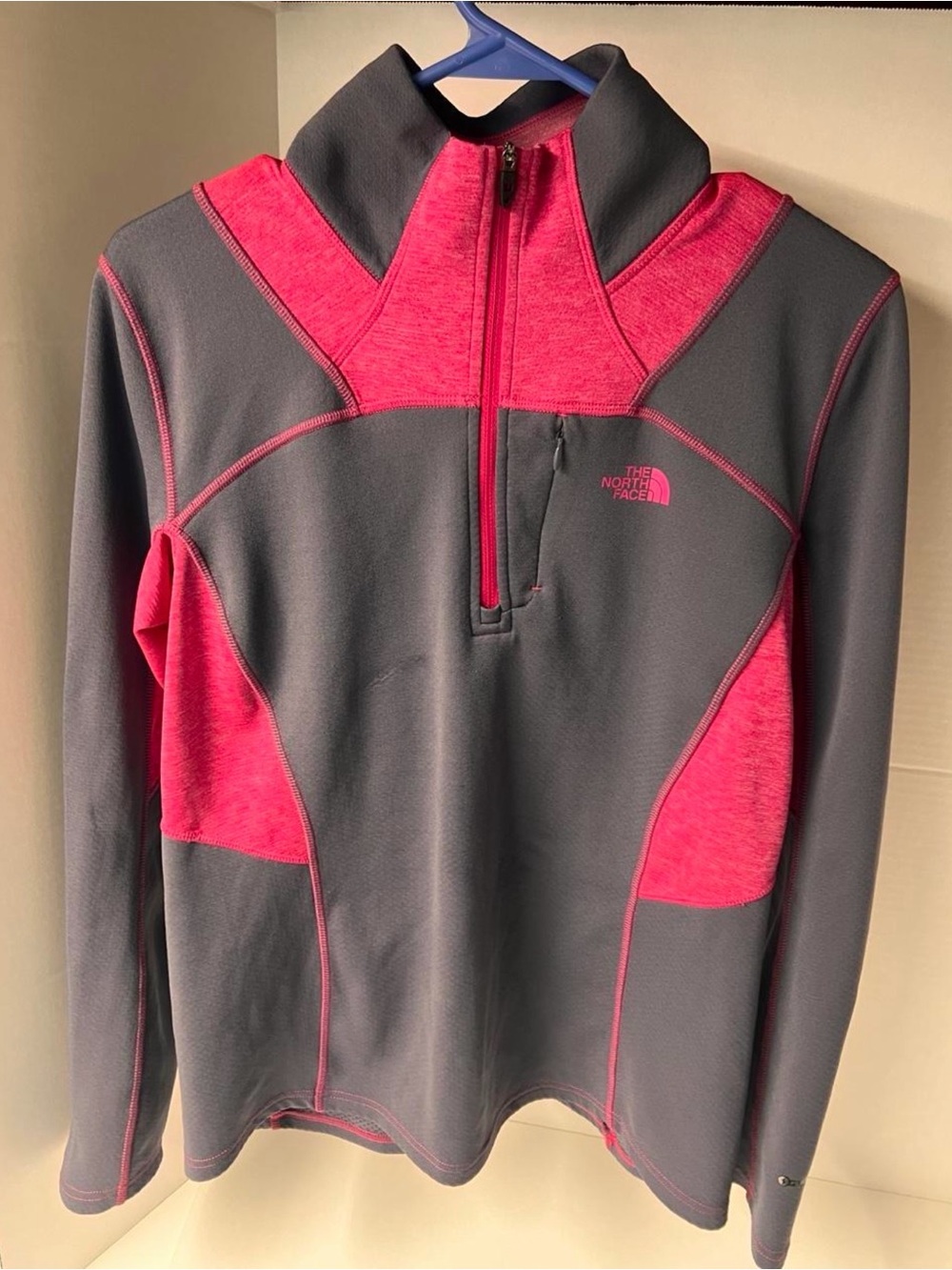 The North Face Women’s Gray and Hot Pink Half-Zip Fleece Pullover